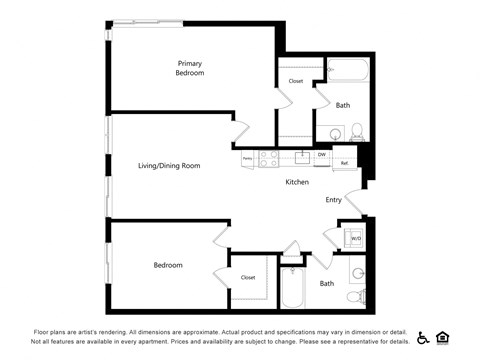 Floor plan for 2 beds, 2 baths, 1144 sqft